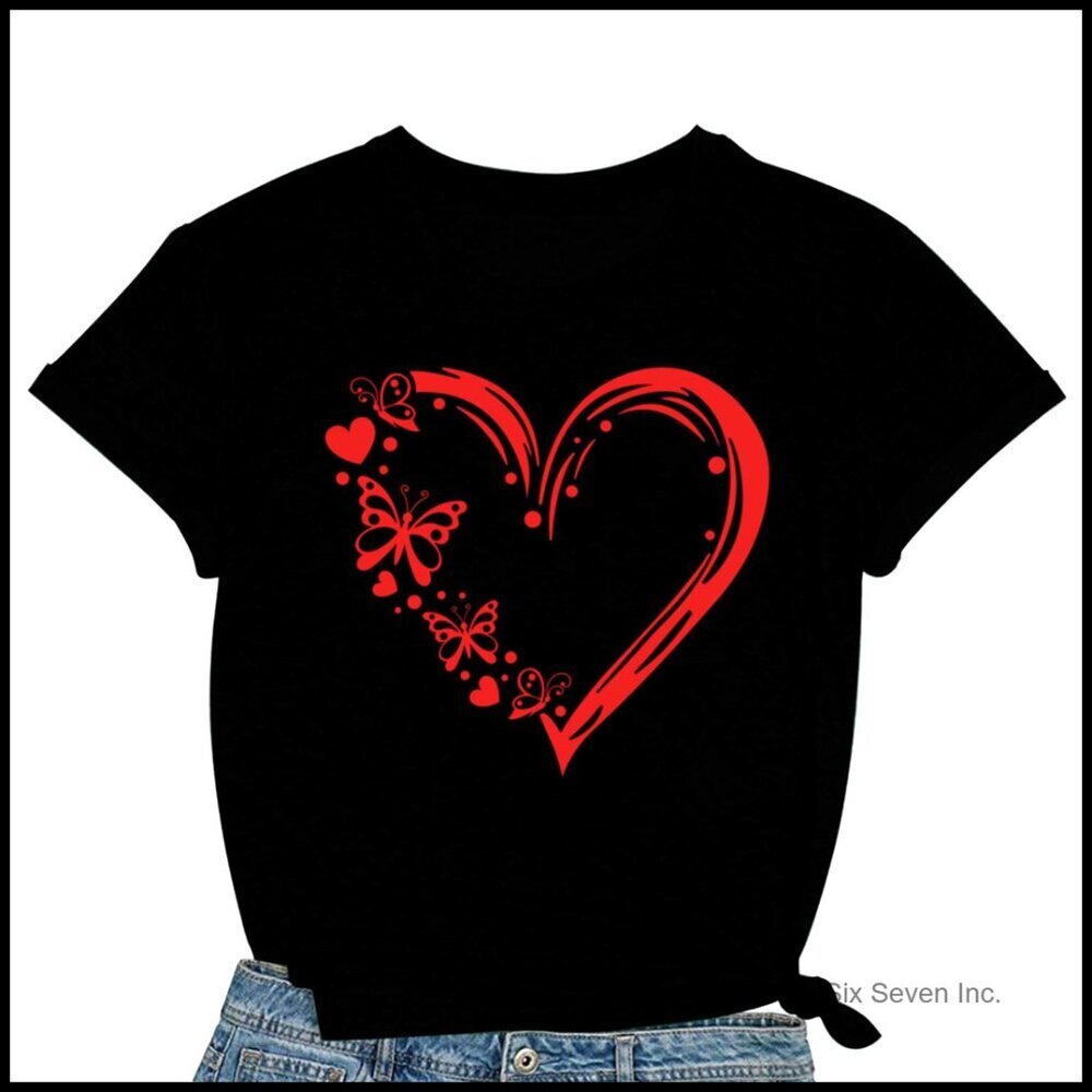 Romantic Butterfly Heart T-Shirt Elegant Feminine Valentine's Day Top